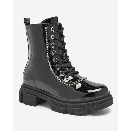 Czarne damskie lakierowane botki typu workery Dexoci - Obuwie Royalfashion.pl 38 royalfashion.pl