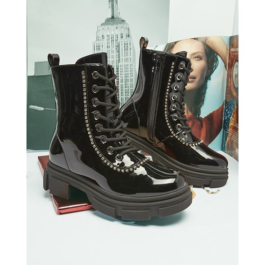 Czarne damskie lakierowane botki typu workery Dexoci - Obuwie Royalfashion.pl 36 royalfashion.pl
