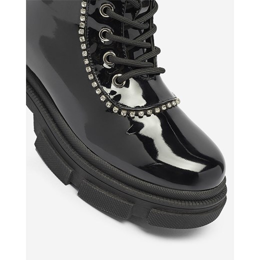 Czarne damskie lakierowane botki typu workery Dexoci - Obuwie Royalfashion.pl 38 royalfashion.pl