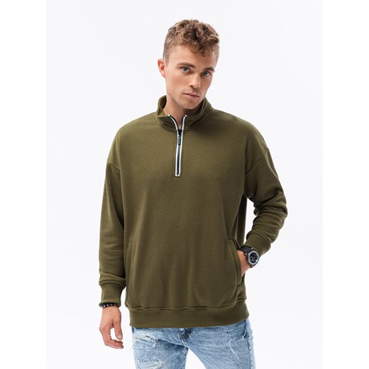 Bluza męska ze stójka rozpinaną na suwak - oliwkowa V1 B1353 S ombre