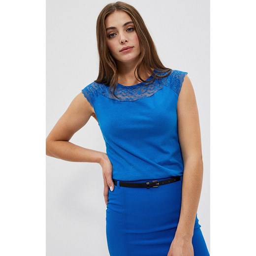 Bawełniana bluzka z koronką w kolorze niebieskim 4003, Kolor niebieski, Rozmiar XS, Moodo ze sklepu Primodo w kategorii Bluzki damskie - zdjęcie 148677647
