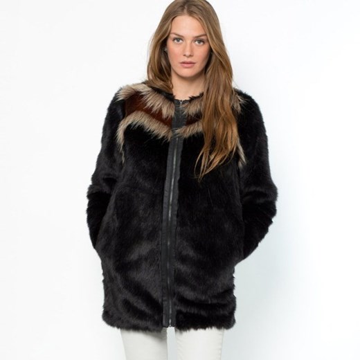 SOFT GREY faux fur coat. la-redoute-pl czarny płaszcz