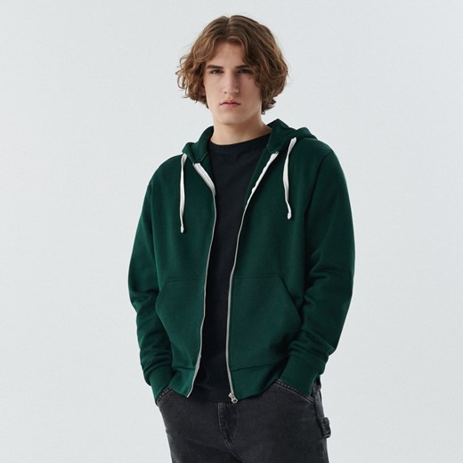 Cropp - Gładka zielona bluza z kapturem - Khaki Cropp XS Cropp promocja