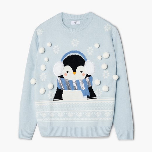Cropp - Sweter świąteczny z pingwinem - Niebieski Cropp S Cropp wyprzedaż