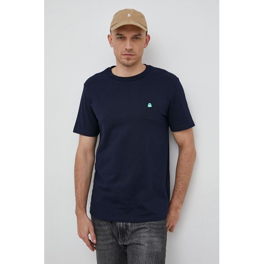 United Colors of Benetton t-shirt bawełniany kolor granatowy gładki ze sklepu ANSWEAR.com w kategorii T-shirty męskie - zdjęcie 149002359
