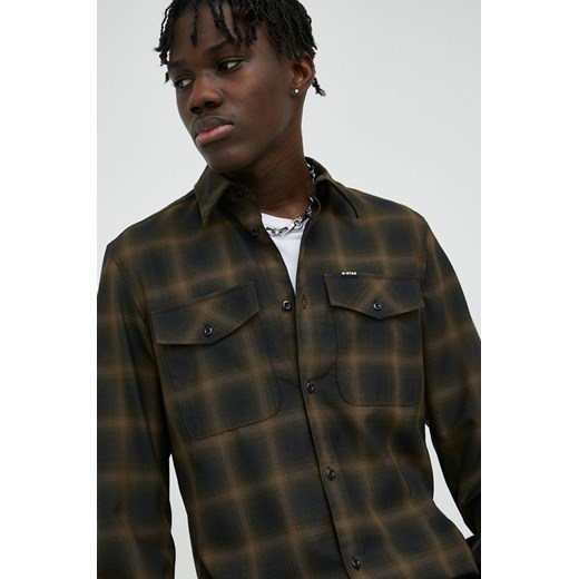 G-Star Raw koszula wełniana męska kolor zielony slim z kołnierzykiem klasycznym L ANSWEAR.com