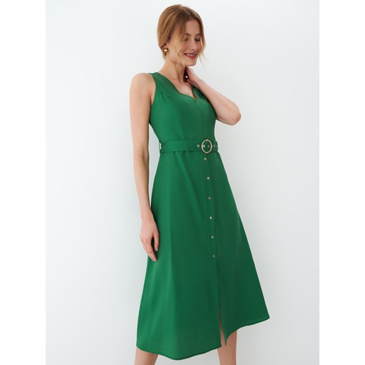 Mohito - Zielona sukienka midi z paskiem - Zielony Mohito 32 okazja Mohito