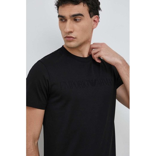 Emporio Armani t-shirt bawełniany kolor czarny z aplikacją Emporio Armani L ANSWEAR.com