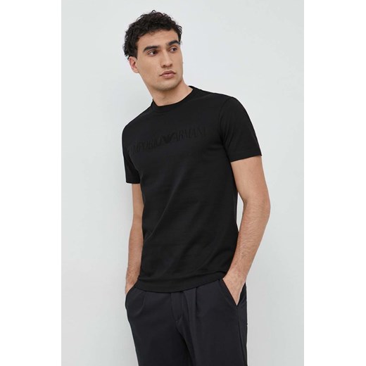 Emporio Armani t-shirt bawełniany kolor czarny z aplikacją Emporio Armani XL ANSWEAR.com