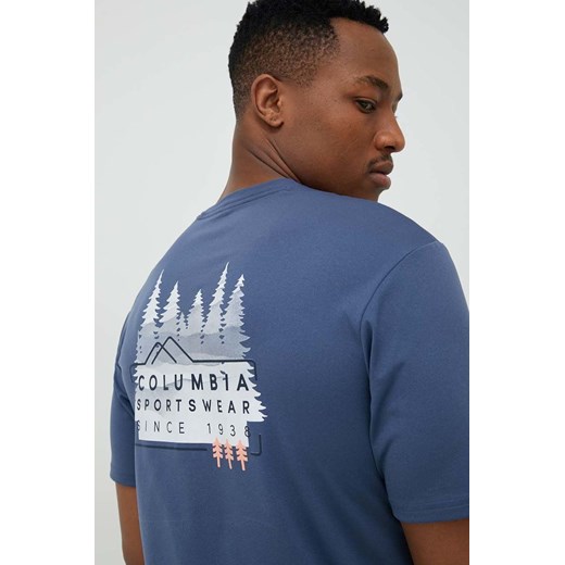 Columbia t-shirt sportowy Legend Trail kolor niebieski z nadrukiem Columbia XL ANSWEAR.com