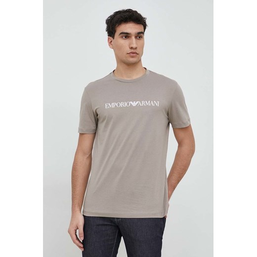 Emporio Armani t-shirt bawełniany kolor beżowy z nadrukiem 8N1TN5 1JPZZ ze sklepu ANSWEAR.com w kategorii T-shirty męskie - zdjęcie 149103697