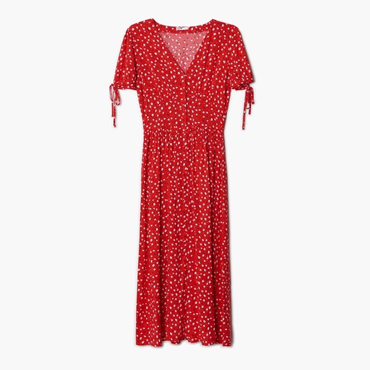 Cropp - Czerwona sukienka midi w kwiatki - Czerwony Cropp M Cropp promocyjna cena