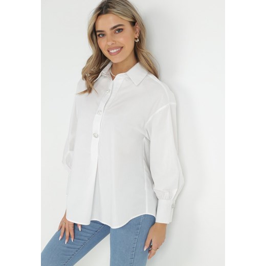 Biała Koszula Bawełniana Trapezowa Hazala ze sklepu Born2be Odzież w kategorii Koszule damskie - zdjęcie 149160195