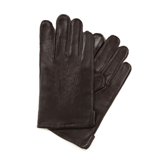 Ocieplane czarne rękawiczki męskie ze skóry naturalnej ciemny brąz ze sklepu WITTCHEN w kategorii Rękawiczki męskie - zdjęcie 149162679