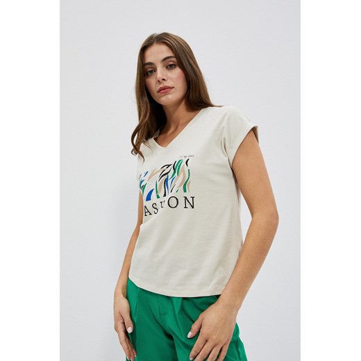 Bawełniany t-shirt z napisem piaskowy ze sklepu Moodo.pl w kategorii Bluzki damskie - zdjęcie 149217929