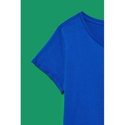 Bluzka damska Moodo.pl niebieska z okrągłym dekoltem z krótkim rękawem 