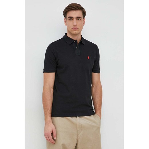 Polo Ralph Lauren polo bawełniane kolor czarny gładki ze sklepu ANSWEAR.com w kategorii T-shirty męskie - zdjęcie 149351617