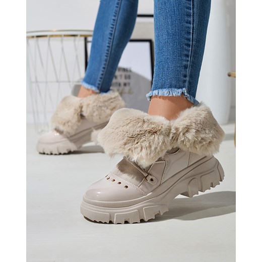 Royalfashion Beżowe damskie sznurowane buty a'la śniegowce Fentes ze sklepu royalfashion.pl w kategorii Śniegowce damskie - zdjęcie 149352676
