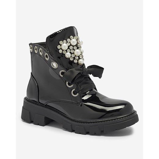 Botki damskie lakierowane typu workery w kolorze czarnym Oselfo- Obuwie Royalfashion.pl 38 royalfashion.pl