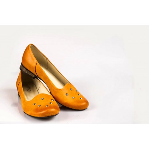 balerinki dyniowe z nitami - skóra naturalna zapato-com-pl pomaranczowy Balerinki