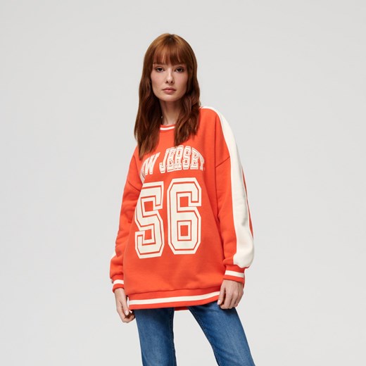 Sinsay - Bluza oversize z nadrukiem - Pomarańczowy Sinsay XXS okazja Sinsay
