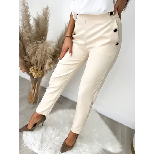 Kremowe Spodnie z Ozdobnymi Guzikami Modnakiecka.pl 36 ModnaKiecka.pl