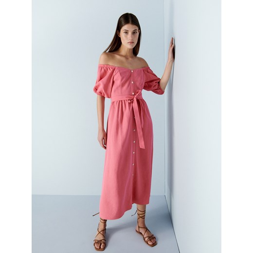 Reserved - Sukienka z lnem - Różowy Reserved XL okazja Reserved