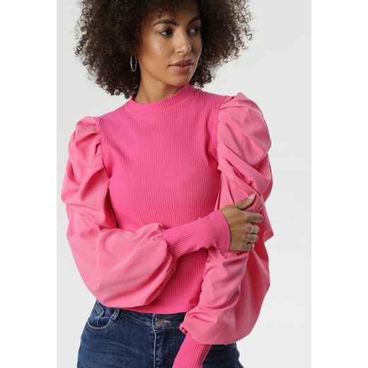 Różowa Bluzka z Bufkami Hafsa M okazyjna cena Born2be Odzież