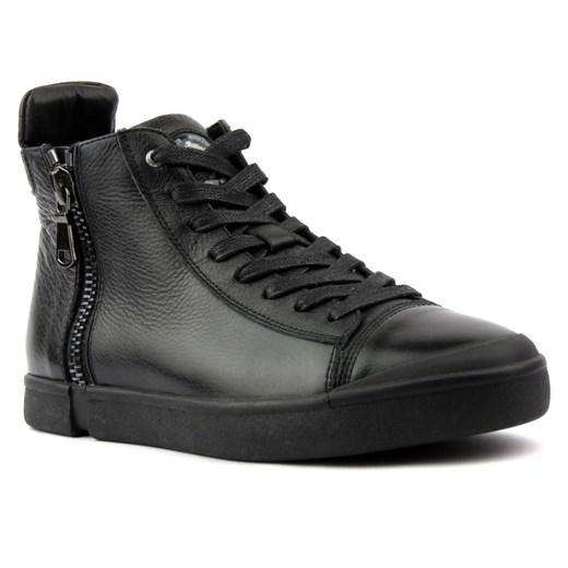 Skórzane sneakersy, trzewiki męskie za kostkę - JOHN DOUBARE M5761-1, czarne ze sklepu ulubioneobuwie w kategorii Trampki męskie - zdjęcie 149468958