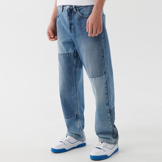 Cropp - Patchworkowe jeansy - Niebieski Cropp 32/32 wyprzedaż Cropp