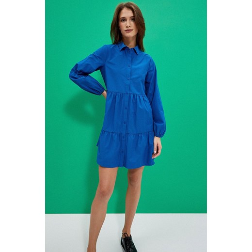 Bawełniana koszulowa sukienka damska w kolorze niebieskim 4006, Kolor niebieski, Rozmiar XS, Moodo ze sklepu Primodo w kategorii Sukienki - zdjęcie 149491827