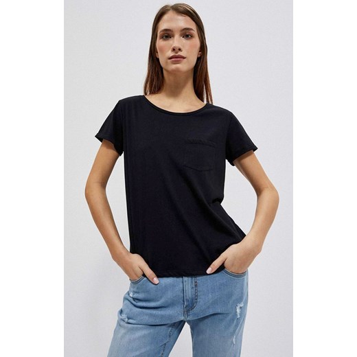 Bawełniany t-shirt z kieszonką w kolorze czarnym 4050, Kolor czarny, Rozmiar XS, Moodo ze sklepu Primodo w kategorii Bluzki damskie - zdjęcie 149491847