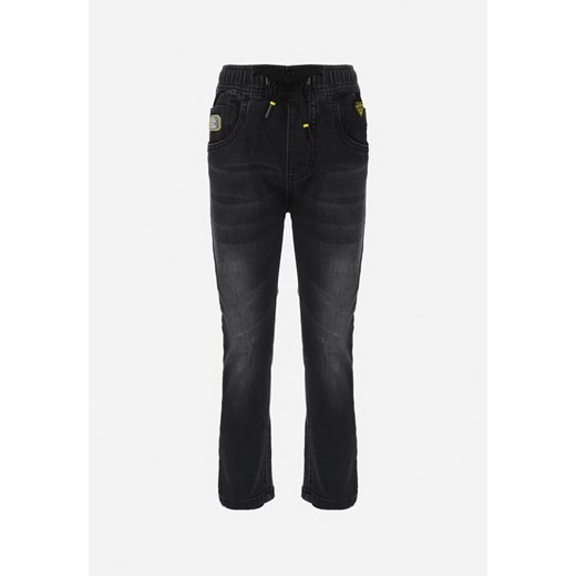 Czarne Jeansy z Gumką w Pasie i Naszywkami Ahena ze sklepu Born2be Odzież w kategorii Spodnie chłopięce - zdjęcie 149507769