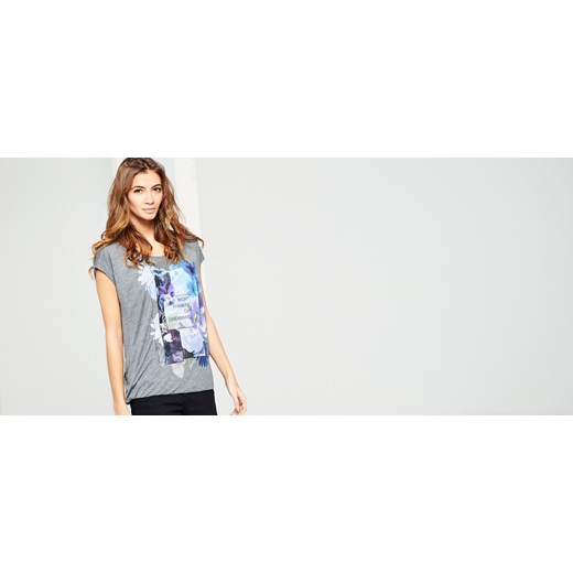 T-SHIRT ZE ŚCIĄGACZEM reserved bezowy ściągacz