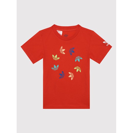 adidas Komplet t-shirt i szorty sportowe adicolor HE6853 Czerwony Regular Fit 6_9M okazja MODIVO
