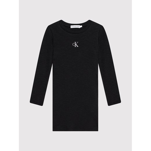Calvin Klein Jeans Sukienka codzienna Fantasy Rib Ls Knit IG0IG01056 Czarny 12Y MODIVO promocja