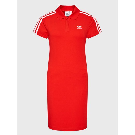 Sukienka Adidas czerwona prosta z dekoltem w serek 