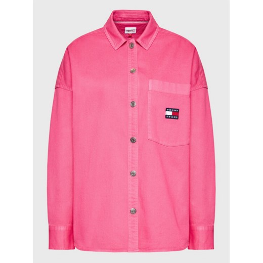 Tommy Jeans Koszula jeansowa Badge DW0DW13714 Różowy Oversize Tommy Jeans XL okazyjna cena MODIVO