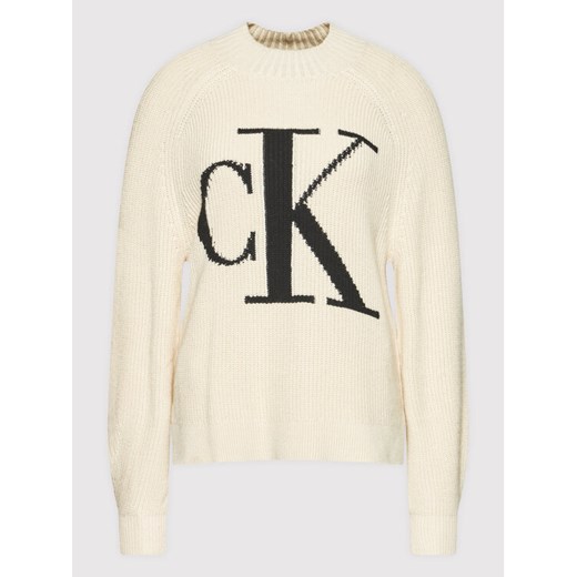 Calvin Klein Jeans Sweter J20J216595 Beżowy Relaxed Fit L MODIVO okazyjna cena