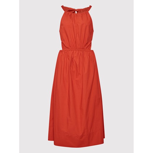 Sisley sukienka czerwona midi z okrągłym dekoltem bez rękawów 