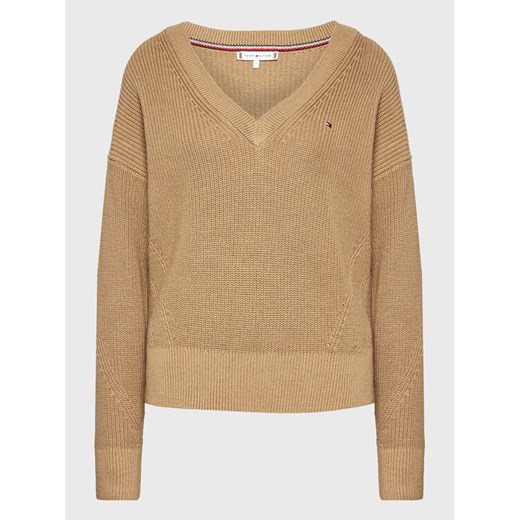 Tommy Hilfiger Sweter V-nk WW0WW35776 Brązowy Loose Fit Tommy Hilfiger L okazja MODIVO