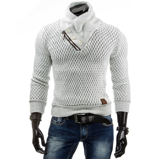 Sweter (wx0568) - Biały dstreet szary abstrakcyjne wzory
