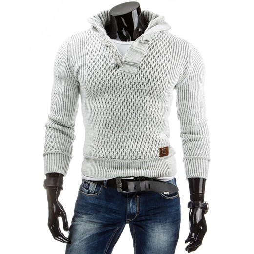 Sweter (wx0562) - Biały dstreet szary abstrakcyjne wzory