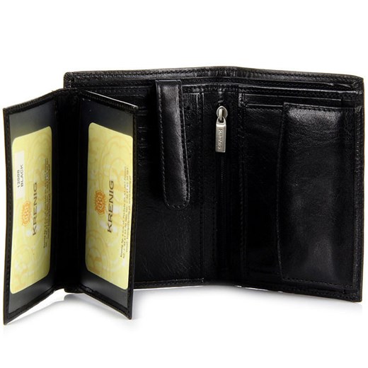 KRENIG Classic 12088 ekskluzywny skórzany portfel męski czarny w pudełku skorzana-com czarny z kieszeniami