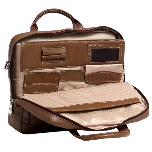 MCKLEIN Bridgeport 15474L brązowa ekskluzywna skórzana torba biznesowa na laptopa 17" skorzana-com bezowy klasyczny