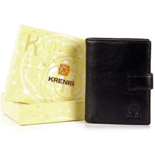 KRENIG Classic 12082 czarny portfel skórzany męski w pudełku skorzana-com zolty miejsce na karty kredytowe