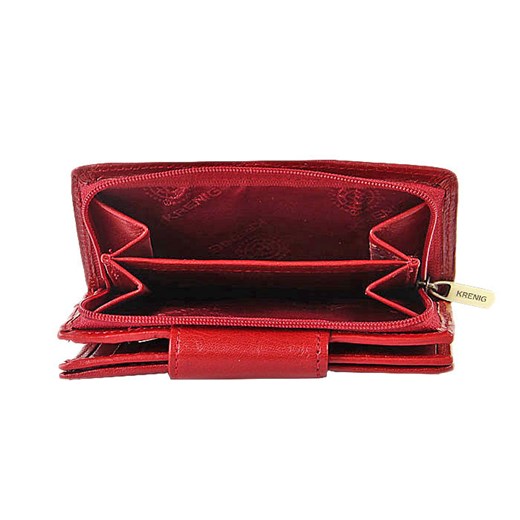 KRENIG Classic 12045 - EKSKLUZYWNY czerwony SKÓRZANY PORTFEL DAMSKI w pudełku skorzana-com czerwony kieszeń na bilon