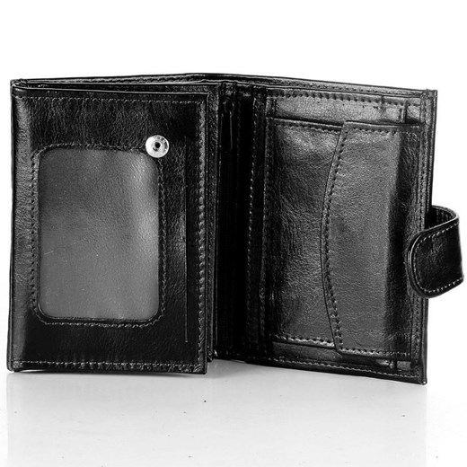 P150 czarny skórzany portfel męski skorzana-com czarny przezroczysta kieszeń