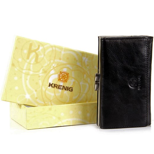 KRENIG Classic 12022 czarny portfel skórzany damski w pudełku skorzana-com zolty skóra