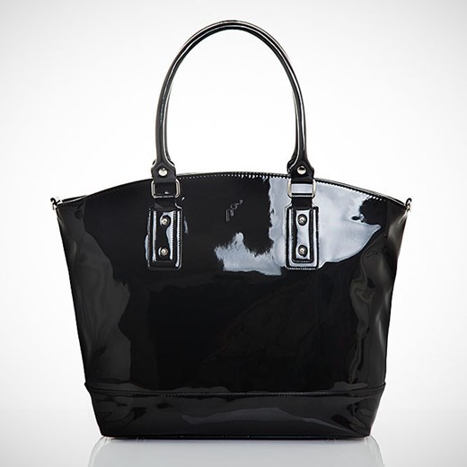 Felice Carino M05 -  czarna lakierowana elegancka torebka damska skorzana-com bialy długie